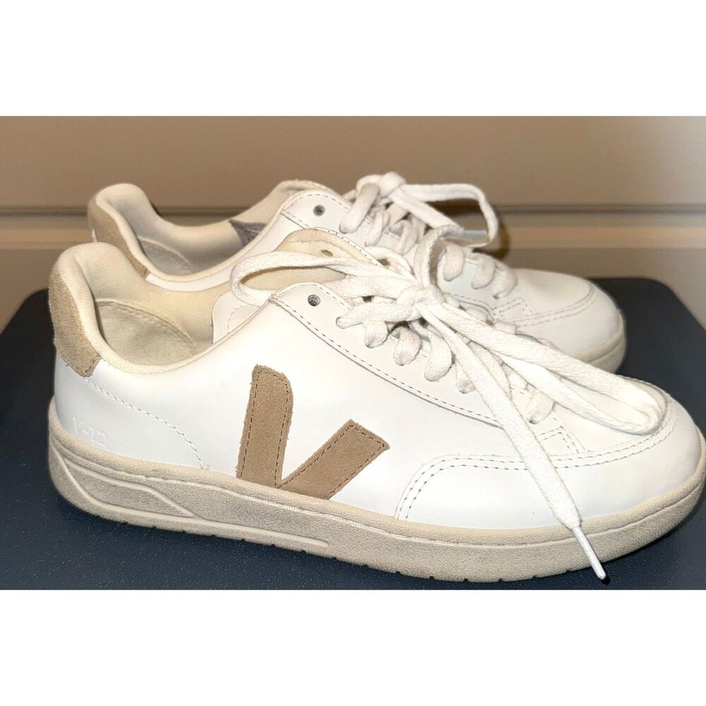 Veja V-12 Women's White Almond Beige Leather Shoes Sneakers Size US 6